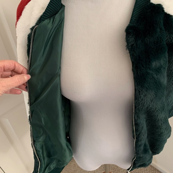 Y2K Striped Faux Fur Bomber/Track Jacket - Picture 6 of 10